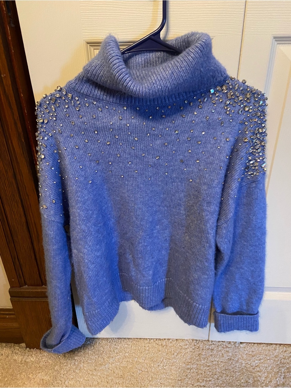 White House Black Market Periwinkle Beaded Turtleneck Sweater